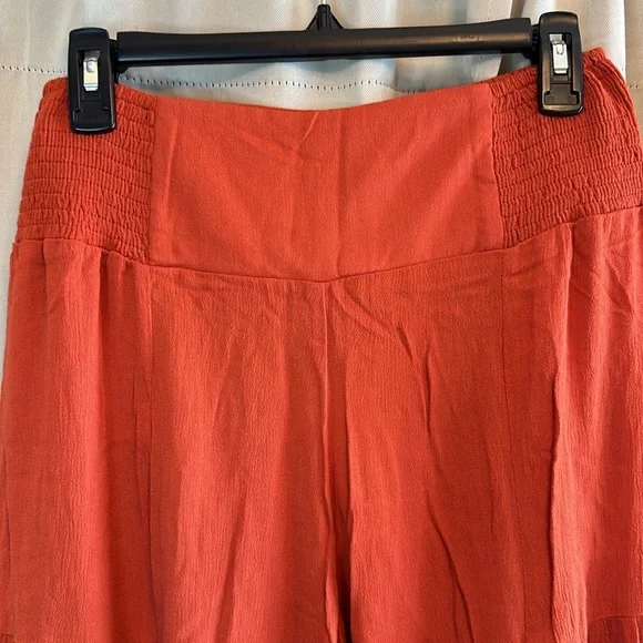Simplee Burnt Orange Fall Comfy Ruffle Flare Comfort Pants Trousers NWT - Picture 3 of 5